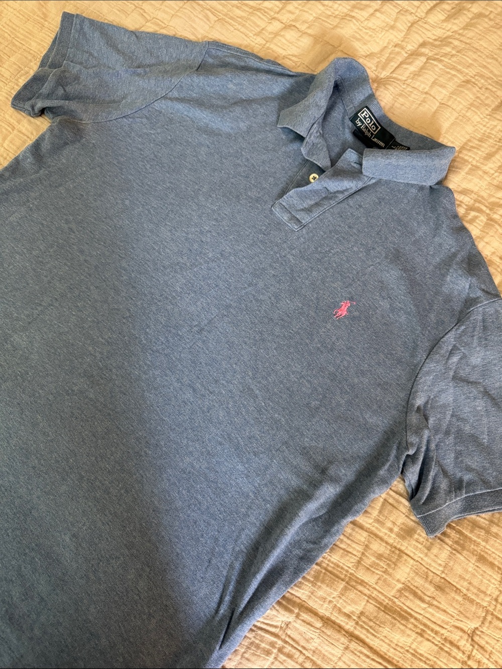 Polo by Ralph Lauren Heather Blue Polo with Pink Logo
